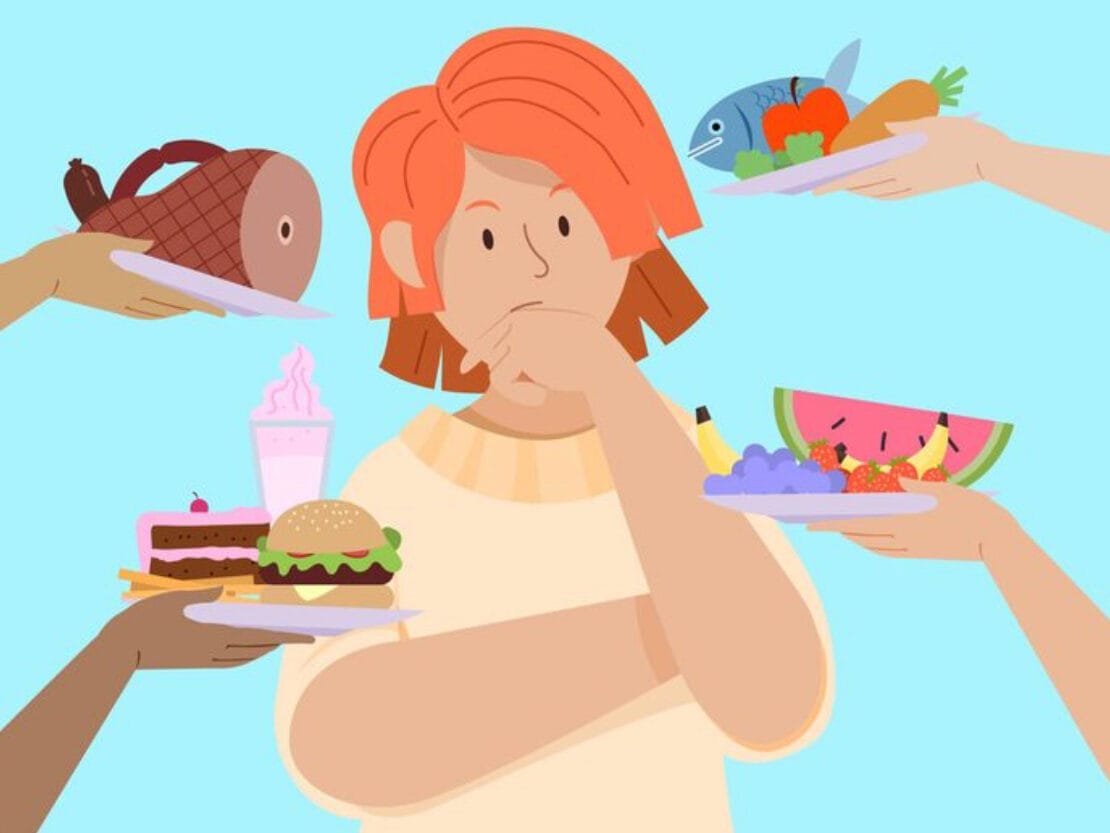 Vrouw worstelt met eten dat haar wordt aangereikt – emotie-eten en eetpatronen bij ADHD